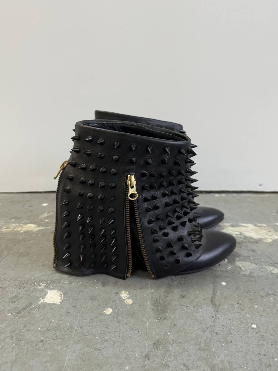 Genuine Leather Wedge Boots with Studs