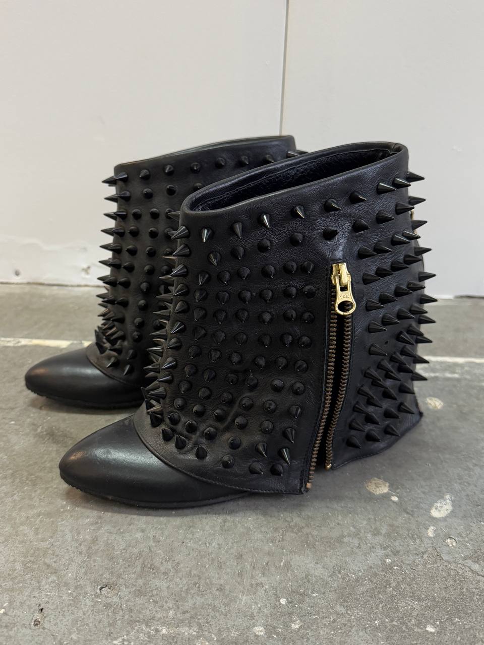 Genuine Leather Wedge Boots with Studs