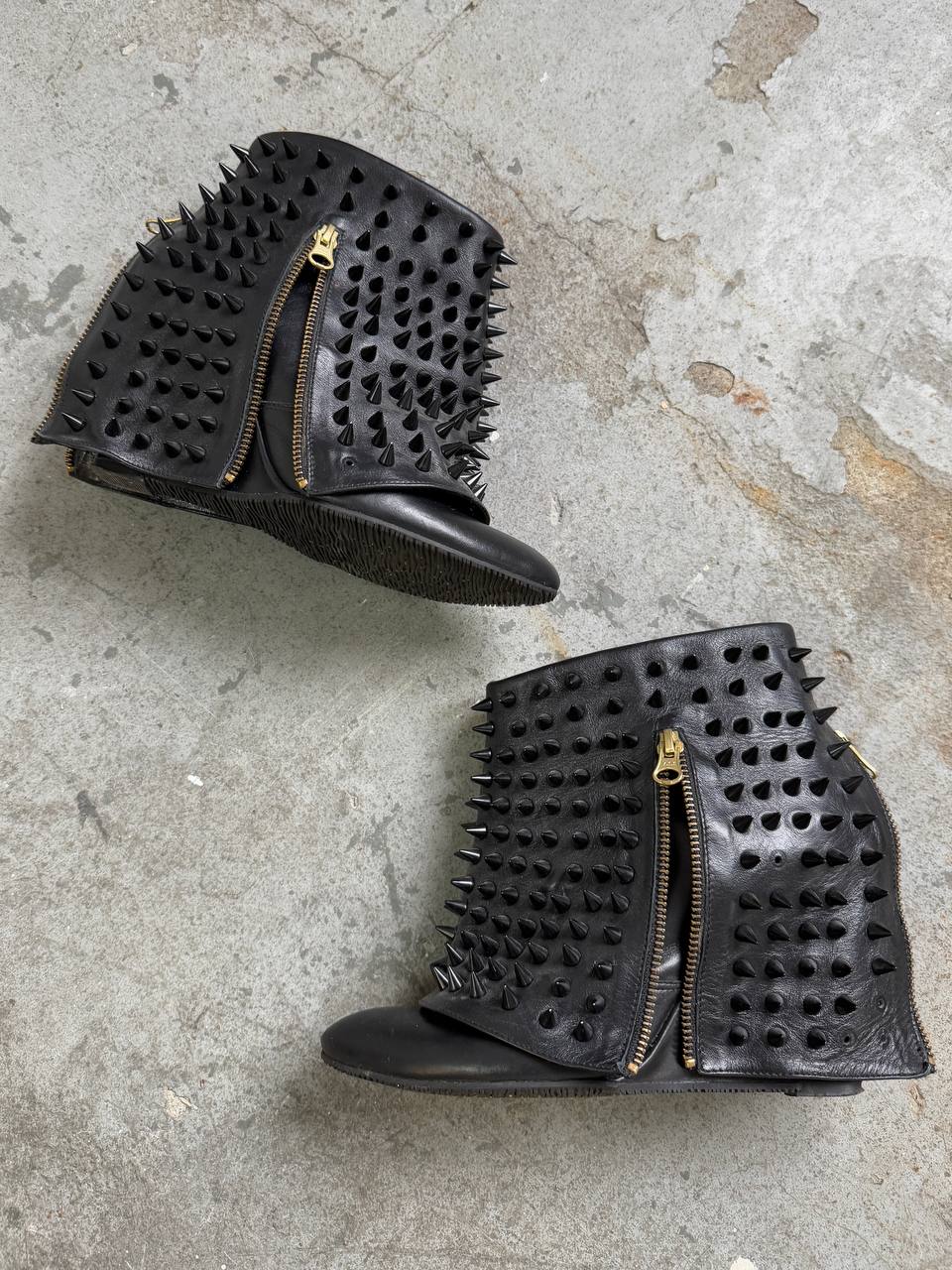 Genuine Leather Wedge Boots with Studs