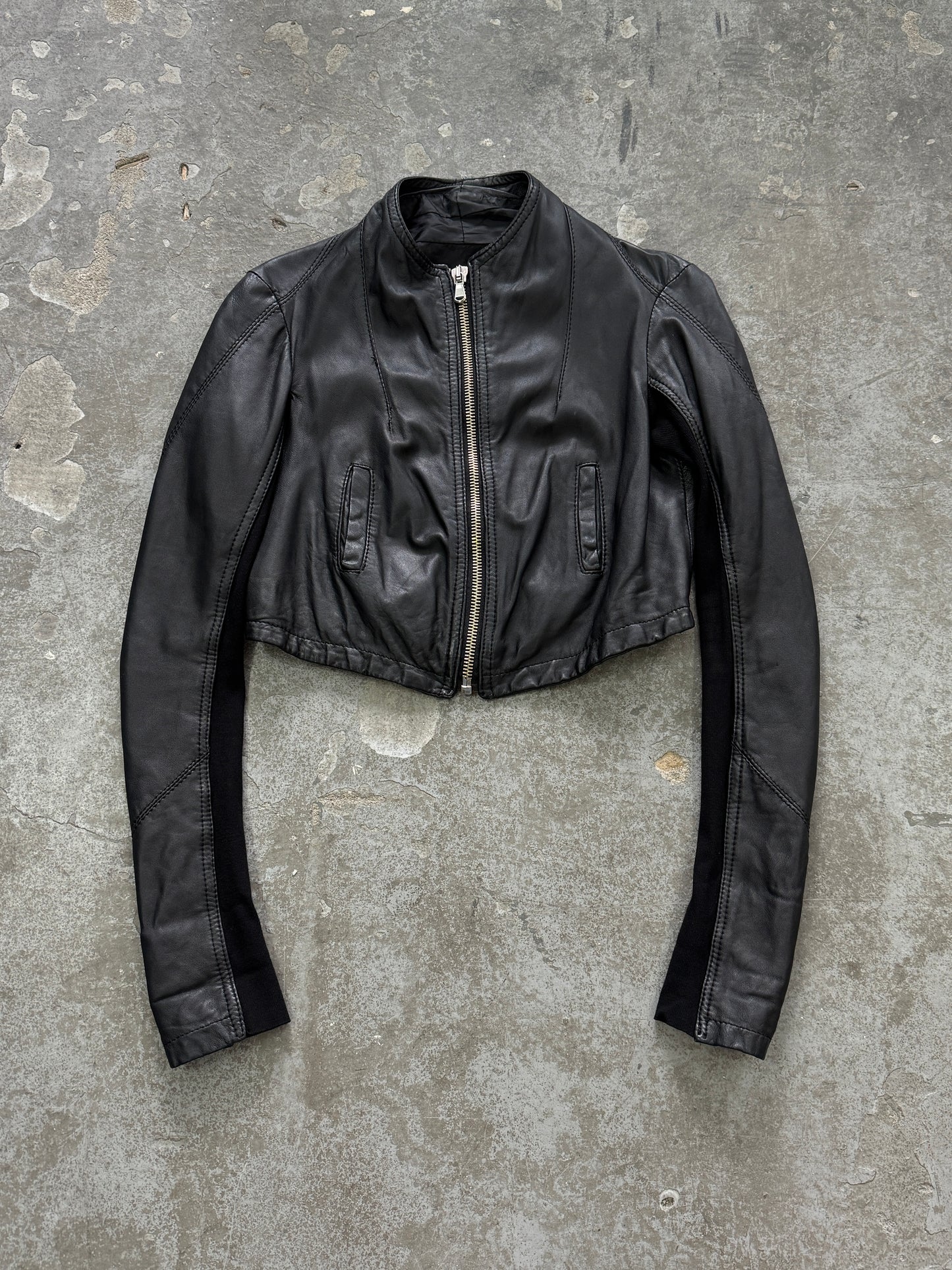 Vintage Genuine Leather Cropped Bomber Jacket