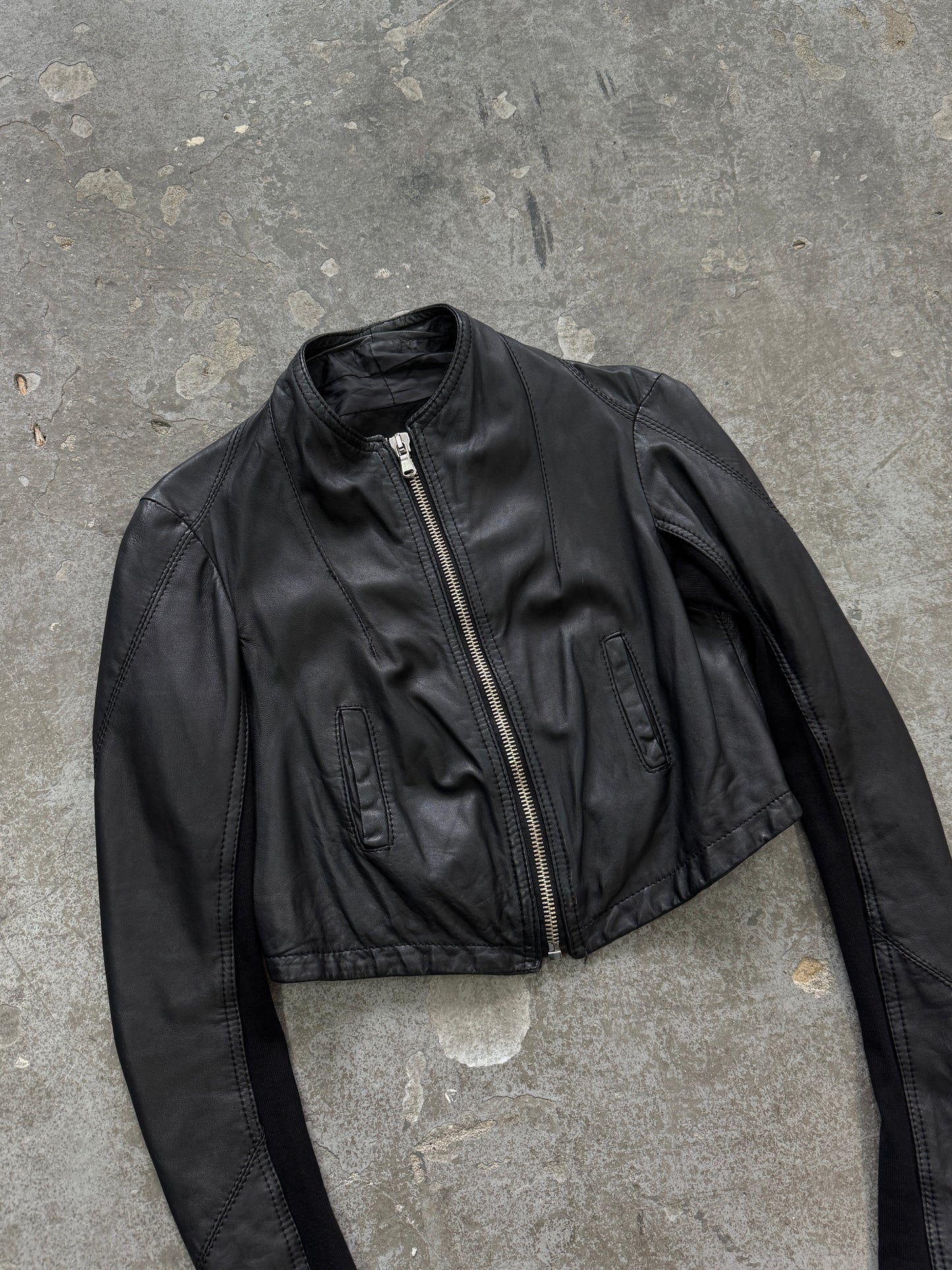 Vintage Genuine Leather Cropped Bomber Jacket