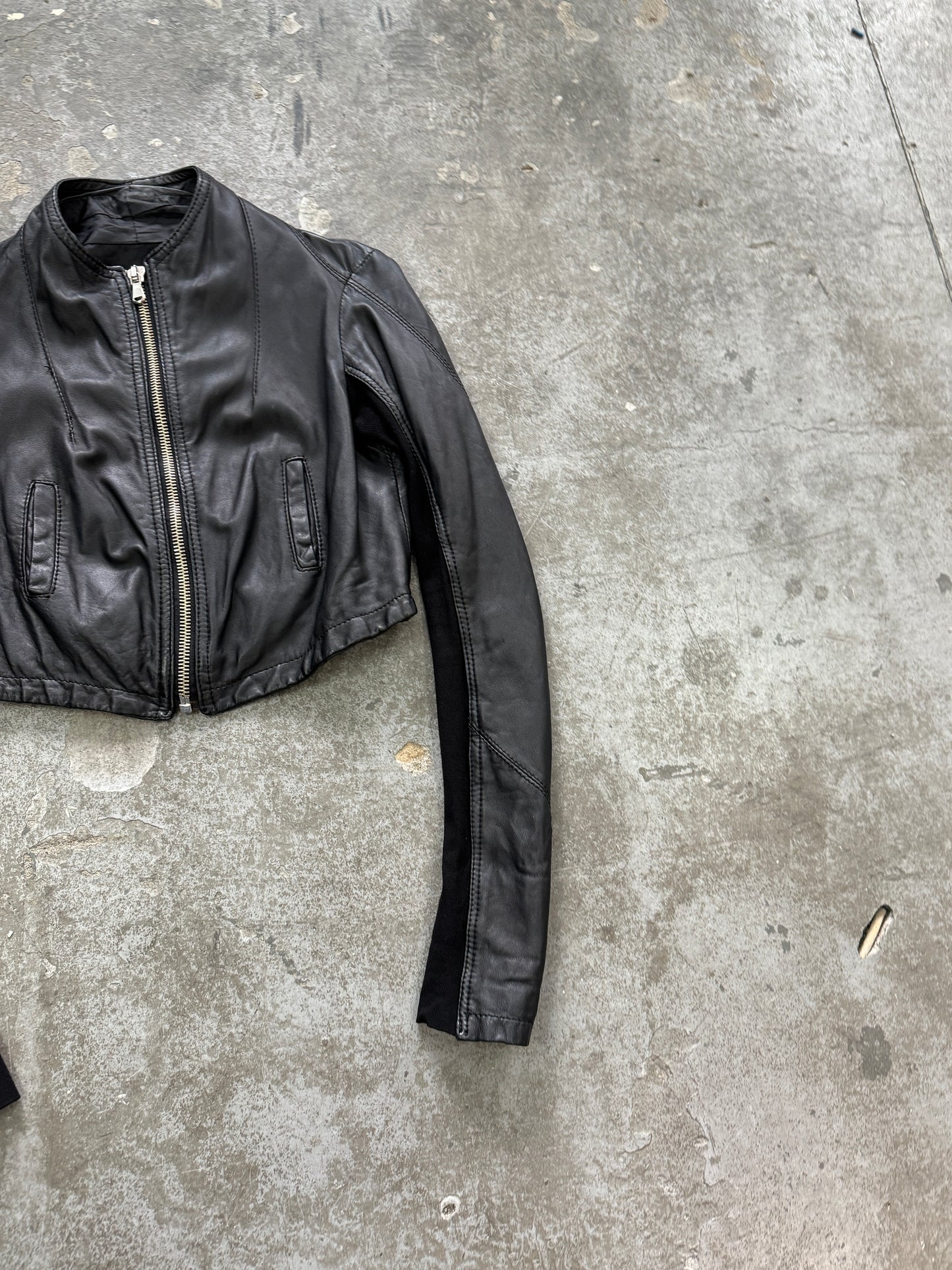 Vintage Genuine Leather Cropped Bomber Jacket