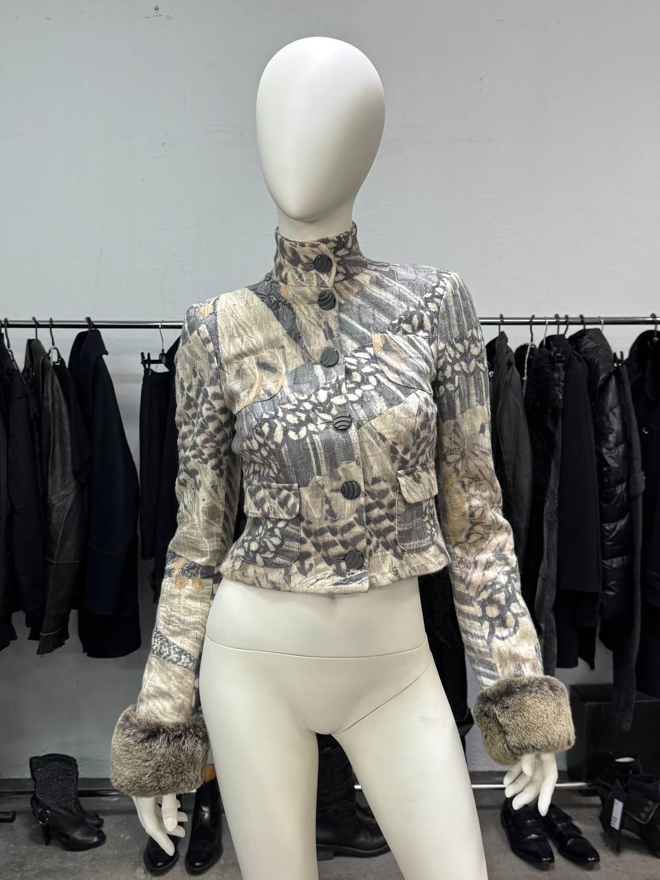 Roberto Cavalli Wool Jacket with Fur Cuffs