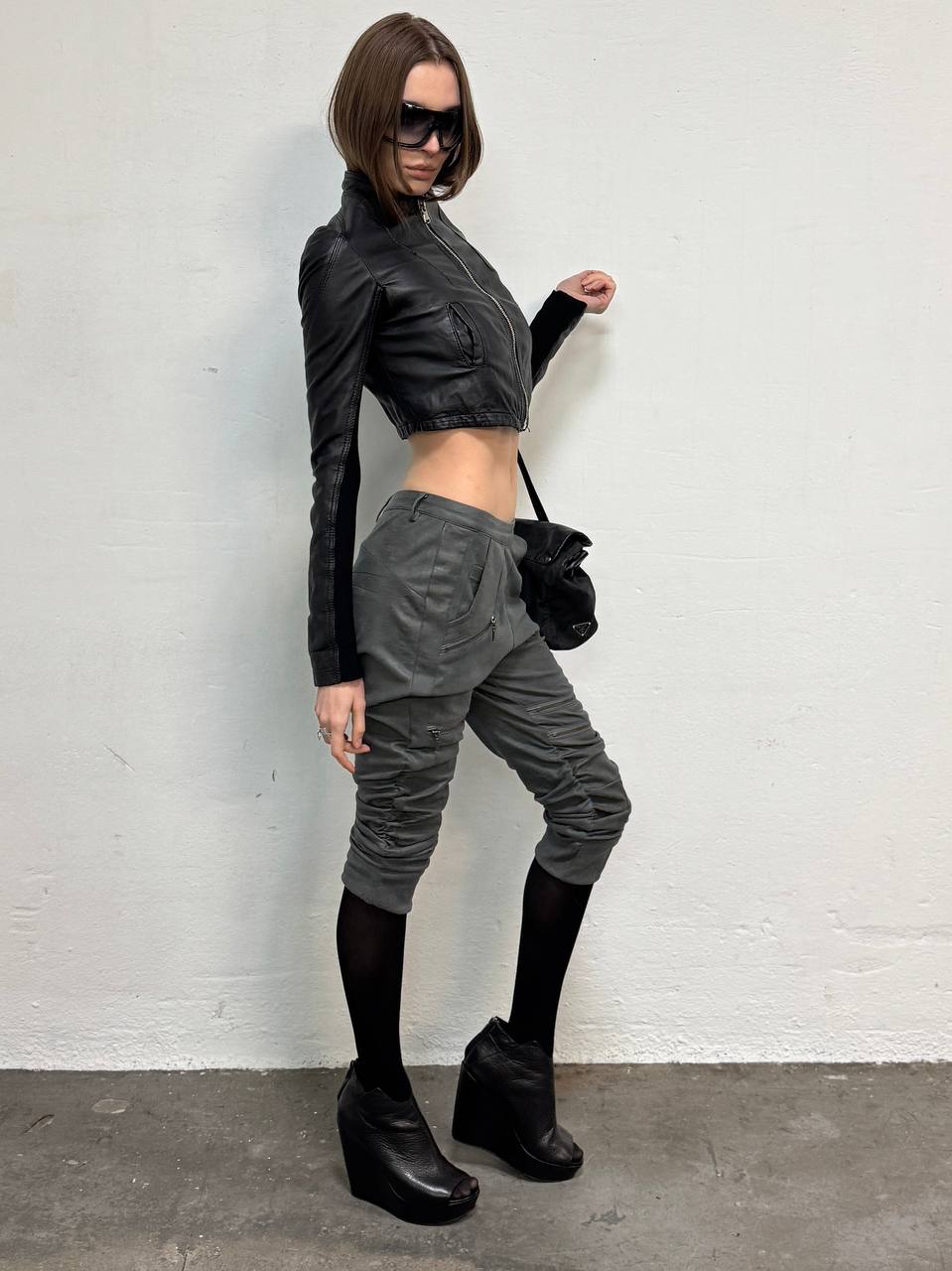 Vintage Genuine Leather Cropped Bomber Jacket