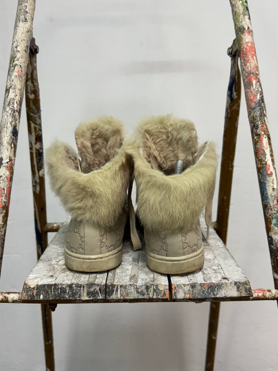 Monogram Gucci High-Top Sneakers with Fur Leather