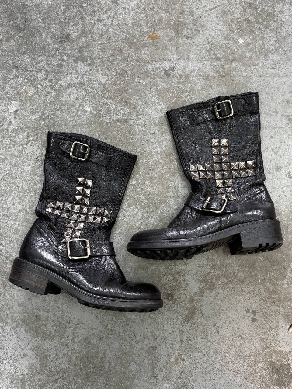 Vintage Genuine Leather Boots with Studs